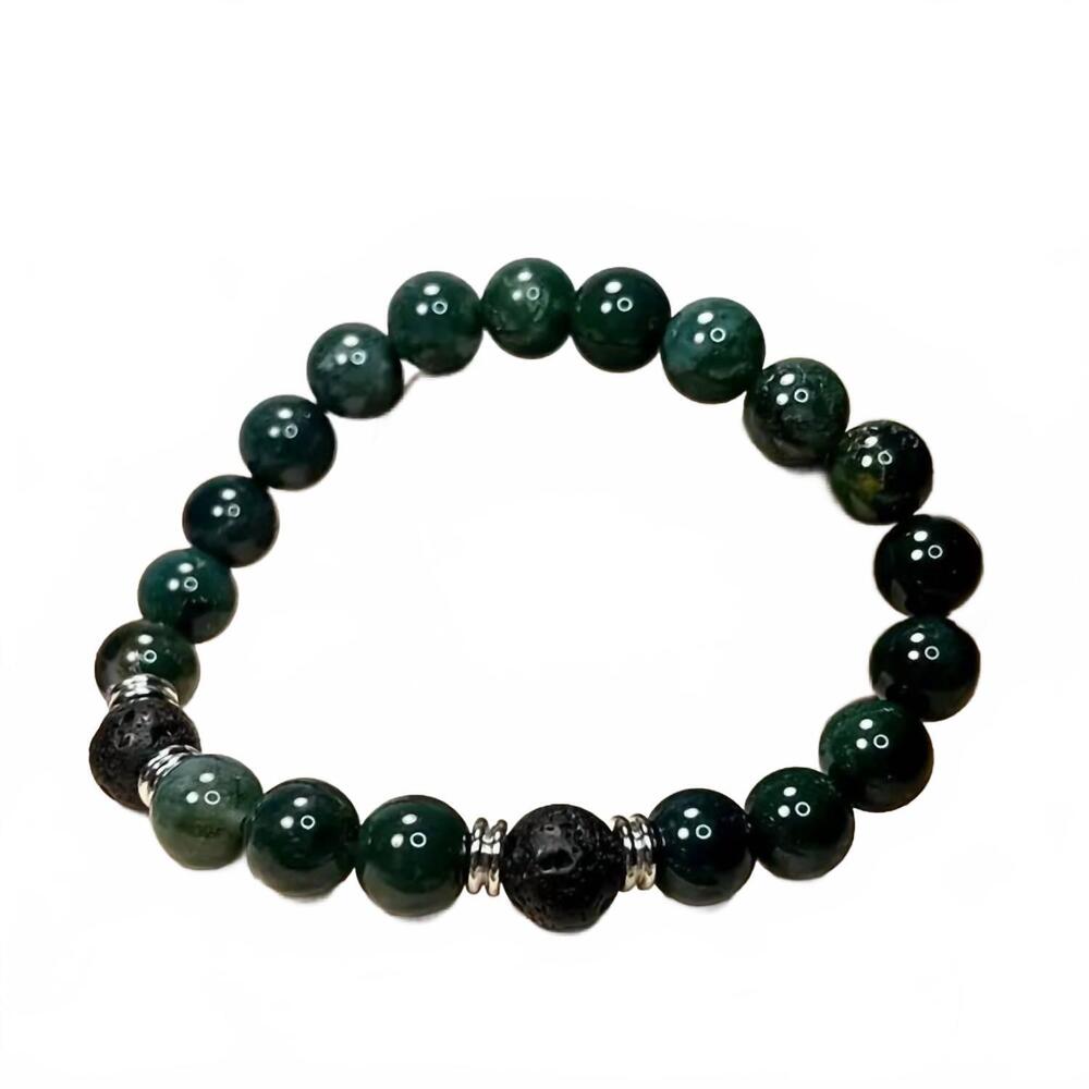 NEW FAIRE moss agate & lava gemstone mala bracelet in green